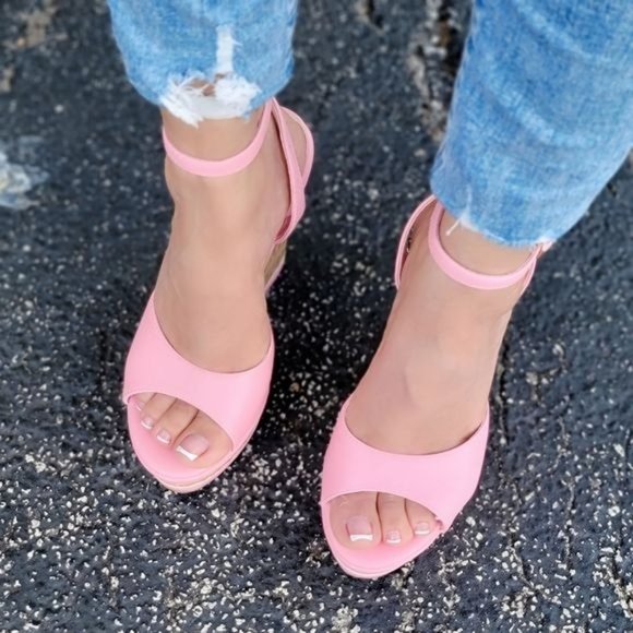 Women Platform Wedge Sandals Ankle Strap Pink Color - Picture 5 of 5